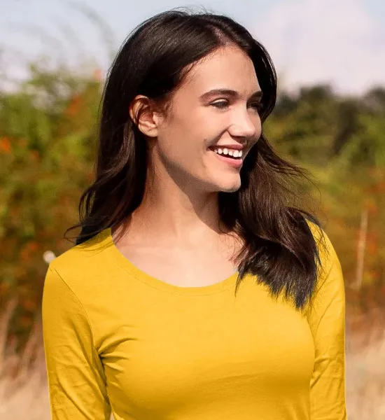 Damen T-Shirt mit langen Ärmeln - Tiefer Rundhalsausschnitt