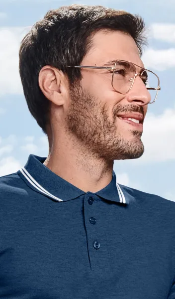 Kontrastiertes Poloshirt für Herren - 3-Knopf-Verschluss