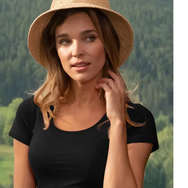 Damen T-Shirt mit Ziernähten - Tiefer Rundhalsausschnitt
