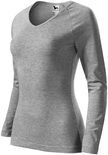 Eng anliegendes T-Shirt für Damen, V-Ausschnitt - Bequemes Langarm-T-Shirt für Damen