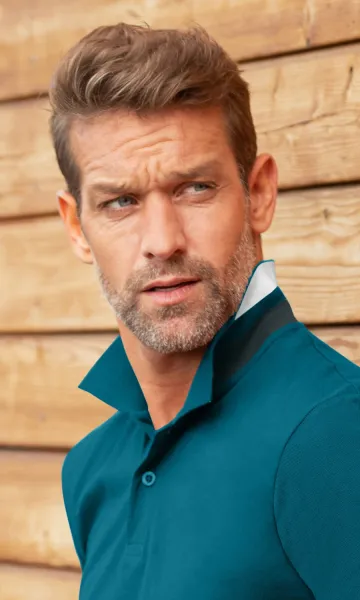 Herren Poloshirt mit Stehkragen - 2-Knopf-Verschluss