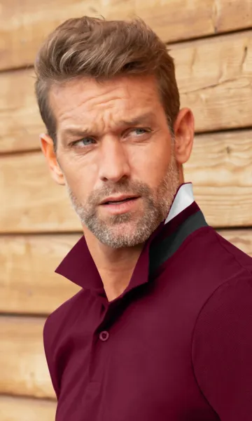 Herren Poloshirt mit Stehkragen - 2-Knopf-Verschluss