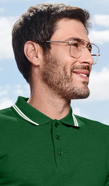 Kontrastiertes Poloshirt für Herren - 3-Knopf-Verschluss