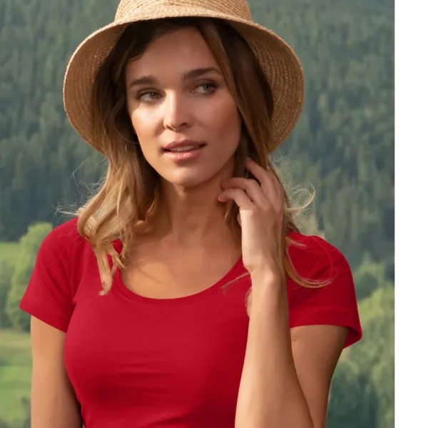 Damen T-Shirt mit Ziernähten - Tiefer Rundhalsausschnitt