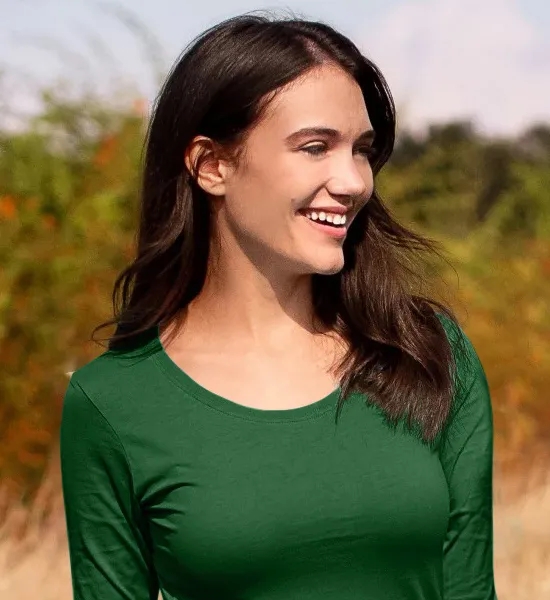Damen T-Shirt mit langen Ärmeln - Tiefer Rundhalsausschnitt